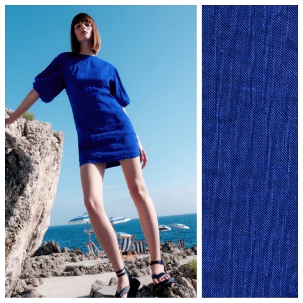 🌹NWT. Zara Blueish Linen Blend Mini Dress. Size S.